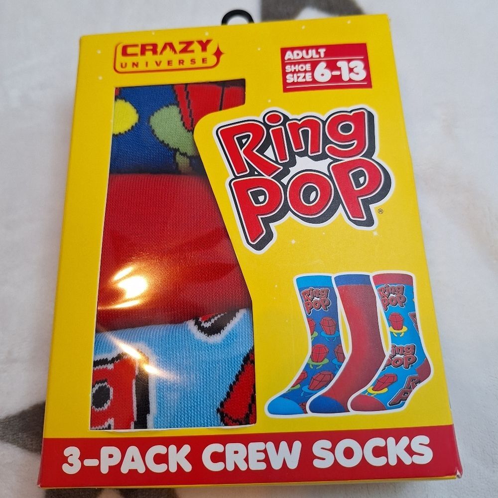 Ring Pops Lollipop Crew Socks 3 Pairs Retro 90s Mens Womens Fun Novelty Gift